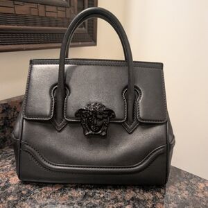 Versace Black Satchel with Medusa Logo and Elegant Handles